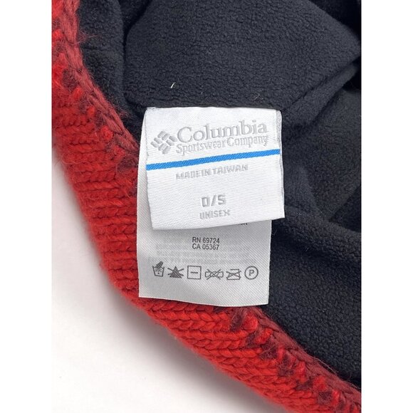 COLUMBIA Adult Unisex One Size O/S Red Knit Fleece Lined WINTER HAT Nordic Cap - Picture 5 of 5